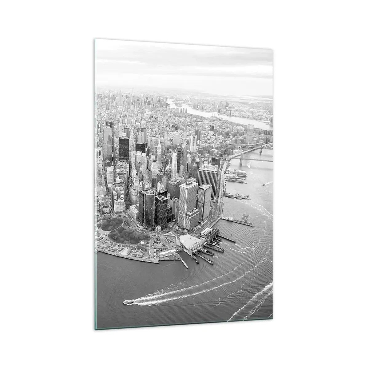 Glasbild - Bild auf glas - Luftaufnahme von Manhattan in Schwarzweiß - 70x100cm - Und wie kann es man nicht lieben? - Moderne Wanddekoration für Wohnzimmer und Schlafzimmer ARTTOR
