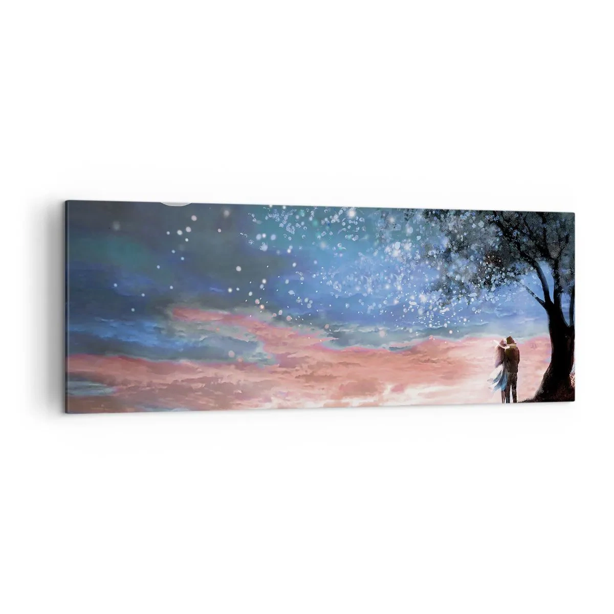 Bild auf Leinwand - Leinwandbild - Romantische Paarszene unter Vollmond - 140x50cm - Ein sternenklares Spektakel - Moderne Wanddekoration für Wohnzimmer und Schlafzimmer ARTTOR