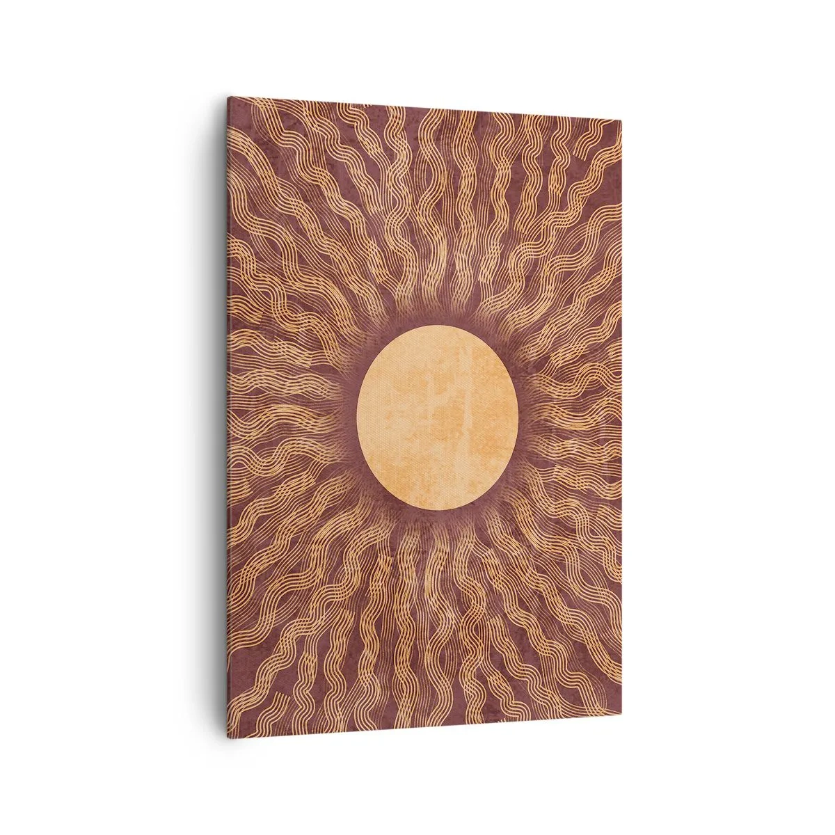 Bild auf Leinwand - Leinwandbild - Sonniges Muster mit Strahlen auf einem Hintergrund in Brauntönen - 70x100cm - Sonnensymbol - Moderne Wanddekoration für Wohnzimmer und Schlafzimmer ARTTOR