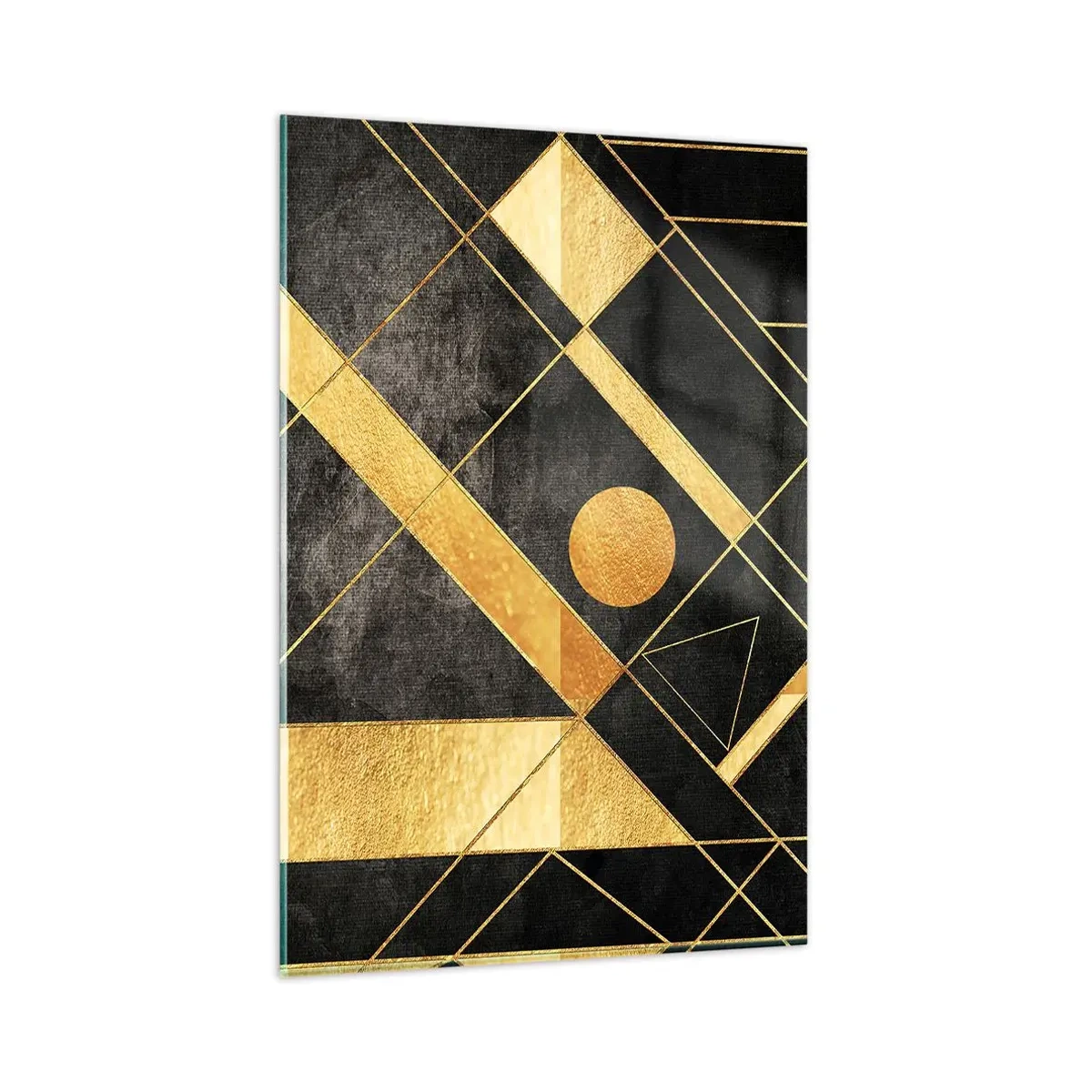 Glasbild - Bild auf glas - Geometrische Formen in Gold- und Schwarztönen - 80x120cm - Die Sonne der Wüste - Moderne Wanddekoration für Wohnzimmer und Schlafzimmer ARTTOR