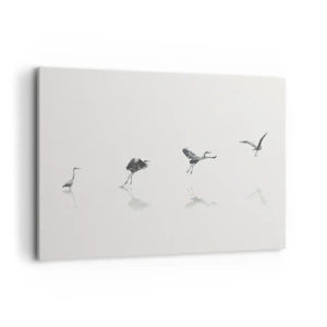 Bild auf Leinwand - Leinwandbild - Vier Vogelsilhouetten spiegeln sich im ruhigen Wasser - 100x70cm - Vier einfache Schritte - Moderne Wanddekoration für Wohnzimmer und Schlafzimmer ARTTOR