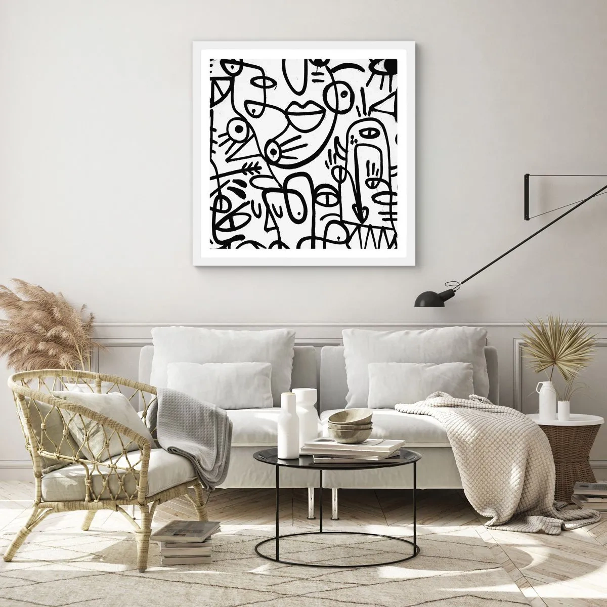 Poster in einem weißen Rahmen - Gesichter und Luftspiegelungen - 50x50 cm