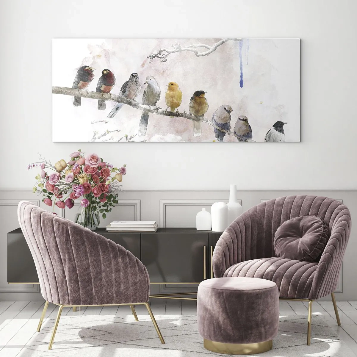 Glasbild - Bild auf glas - Geflügeltes Treffen - 90x30 cm