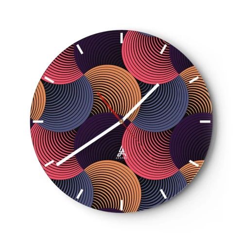 Wanduhr - Glasuhr - Bunte konzentrische Kreise in dynamischer Anordnung - 30x30cm - Im kreisenden Rhythmus - Moderne Wanddekoration für Wohnzimmer, Küche und Schlafzimmer ARTTOR