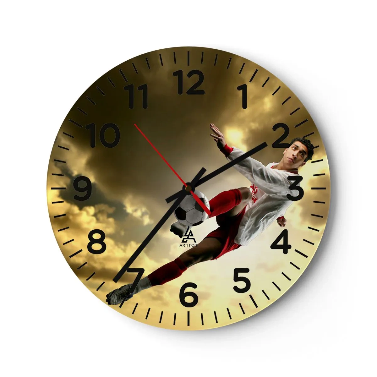 Wanduhr - Glasuhr - Fußballhimmel - 40x40 cm