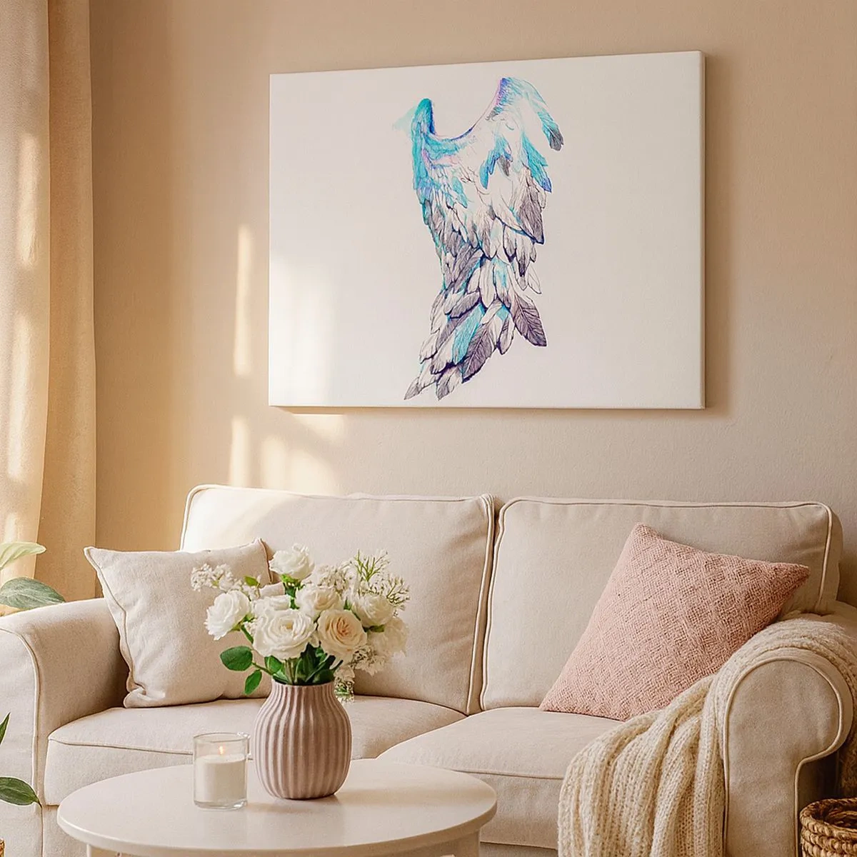 Bild auf Leinwand - Leinwandbild - Zarte Engelsflügel in Pastelltönen - 70x50cm - Ich brauche Flügel - Moderne Wanddekoration für Wohnzimmer und Schlafzimmer ARTTOR