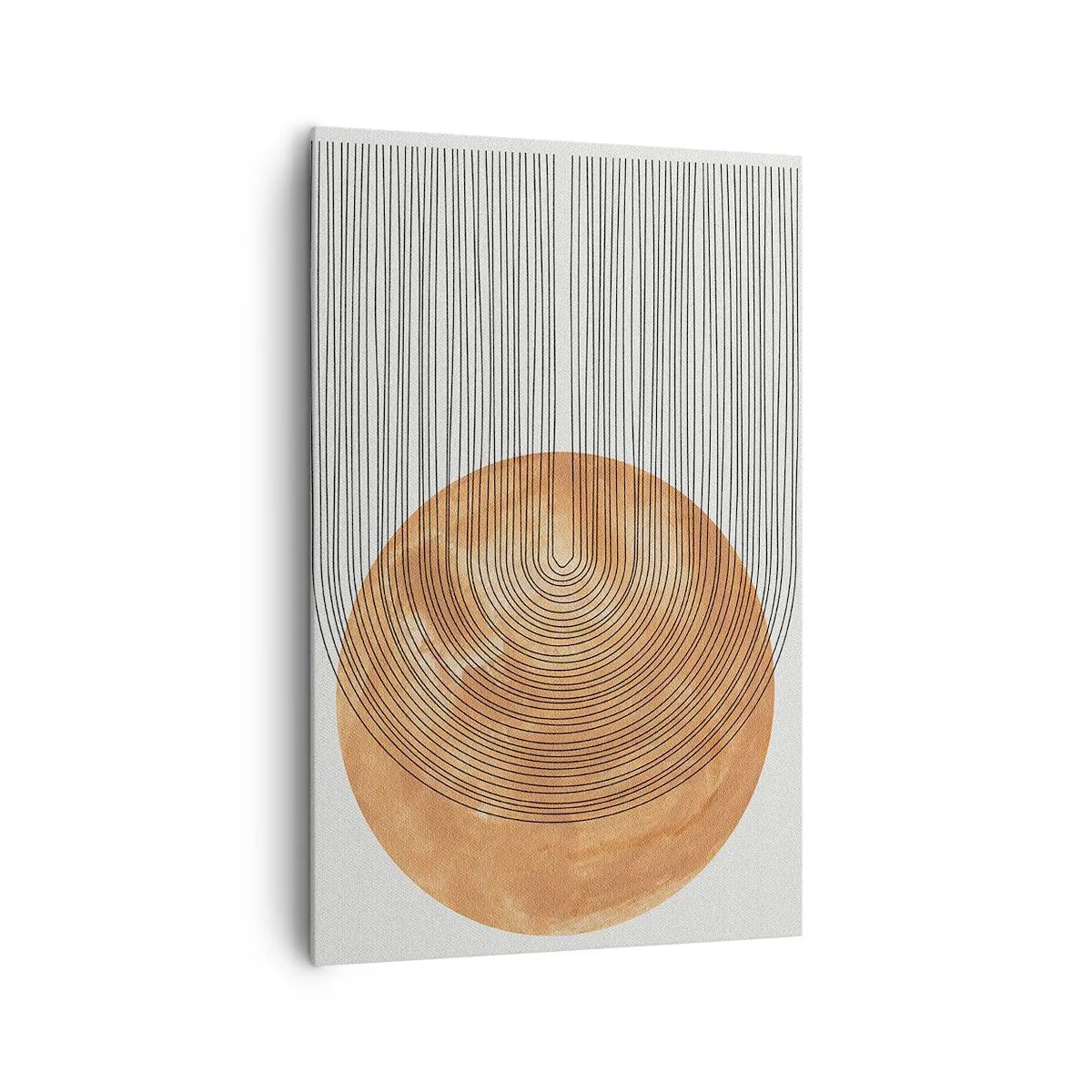 Bild auf Leinwand - Leinwandbild - Geometrische Komposition mit Kreisen und Linien in warmen Farben. - 80x120cm - SonnenKomposition - Moderne Wanddekoration für Wohnzimmer und Schlafzimmer ARTTOR