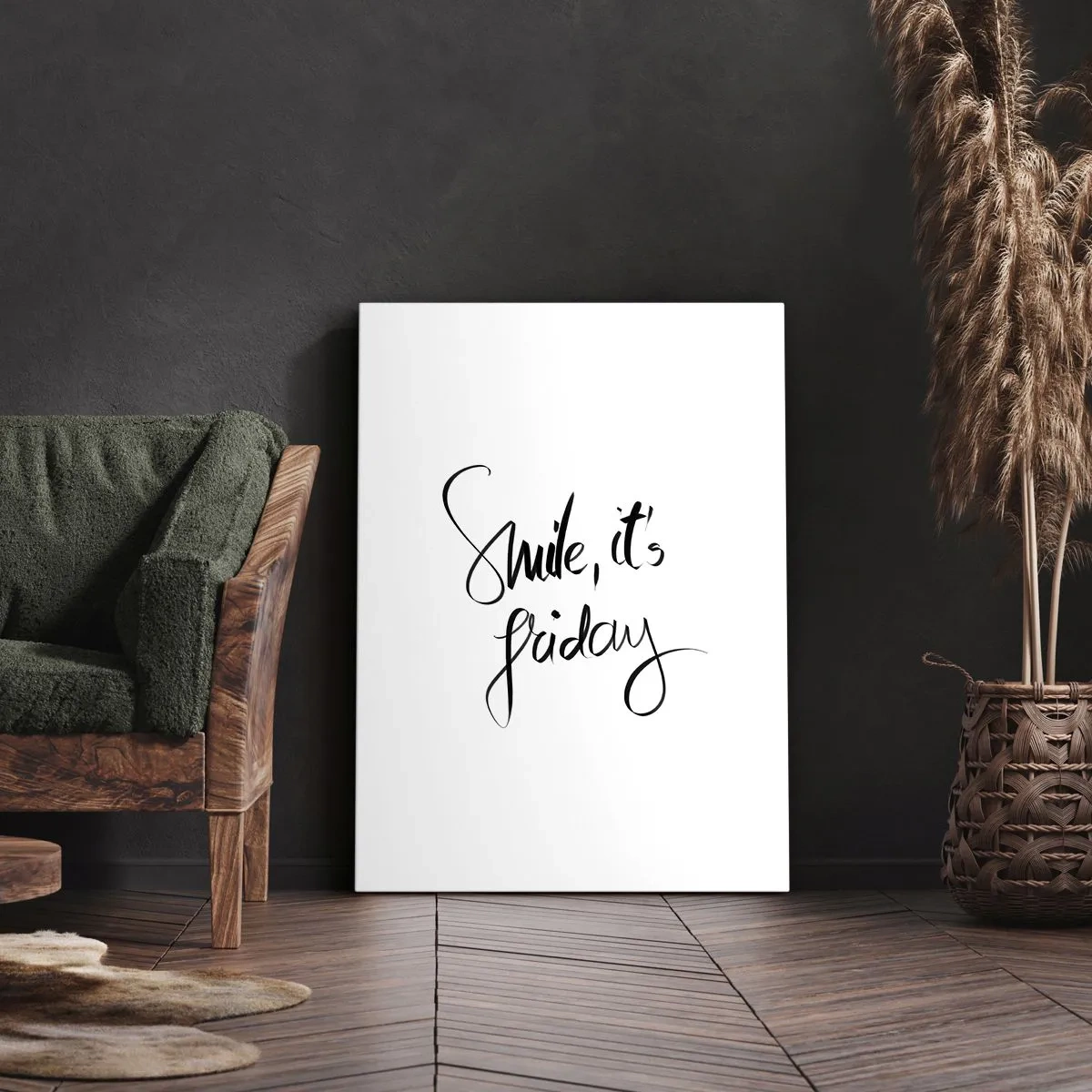 Bild auf Leinwand - Leinwandbild - Schwarz-weißer Schriftzug Smile, it's Friday - 50x70cm - Echte Freude - Moderne Wanddekoration für Wohnzimmer und Schlafzimmer ARTTOR
