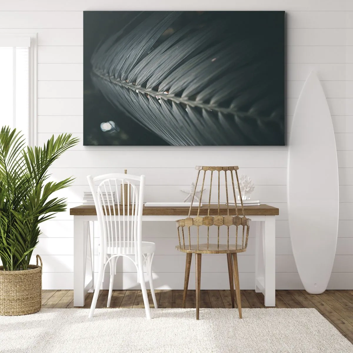 Bild auf Leinwand - Leinwandbild - Nahaufnahme eines dunkel getönten Palmblattdetails - 70x50cm - Die Präzision der Natur - Moderne Wanddekoration für Wohnzimmer und Schlafzimmer ARTTOR