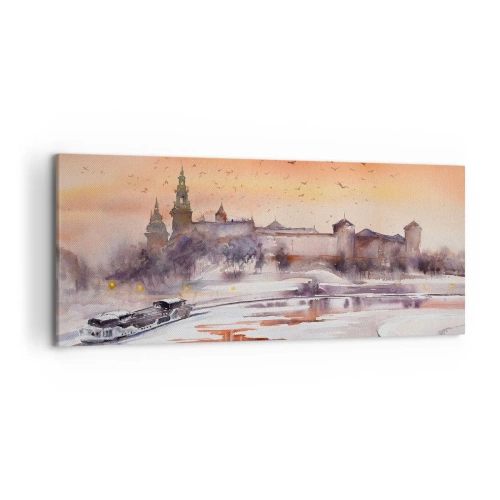 Bild auf Leinwand - Leinwandbild - Sonnenuntergang über dem Schloss in einer Winterlandschaft - 120x50cm - Königlicher Sonnenuntergang - Moderne Wanddekoration für Wohnzimmer und Schlafzimmer ARTTOR