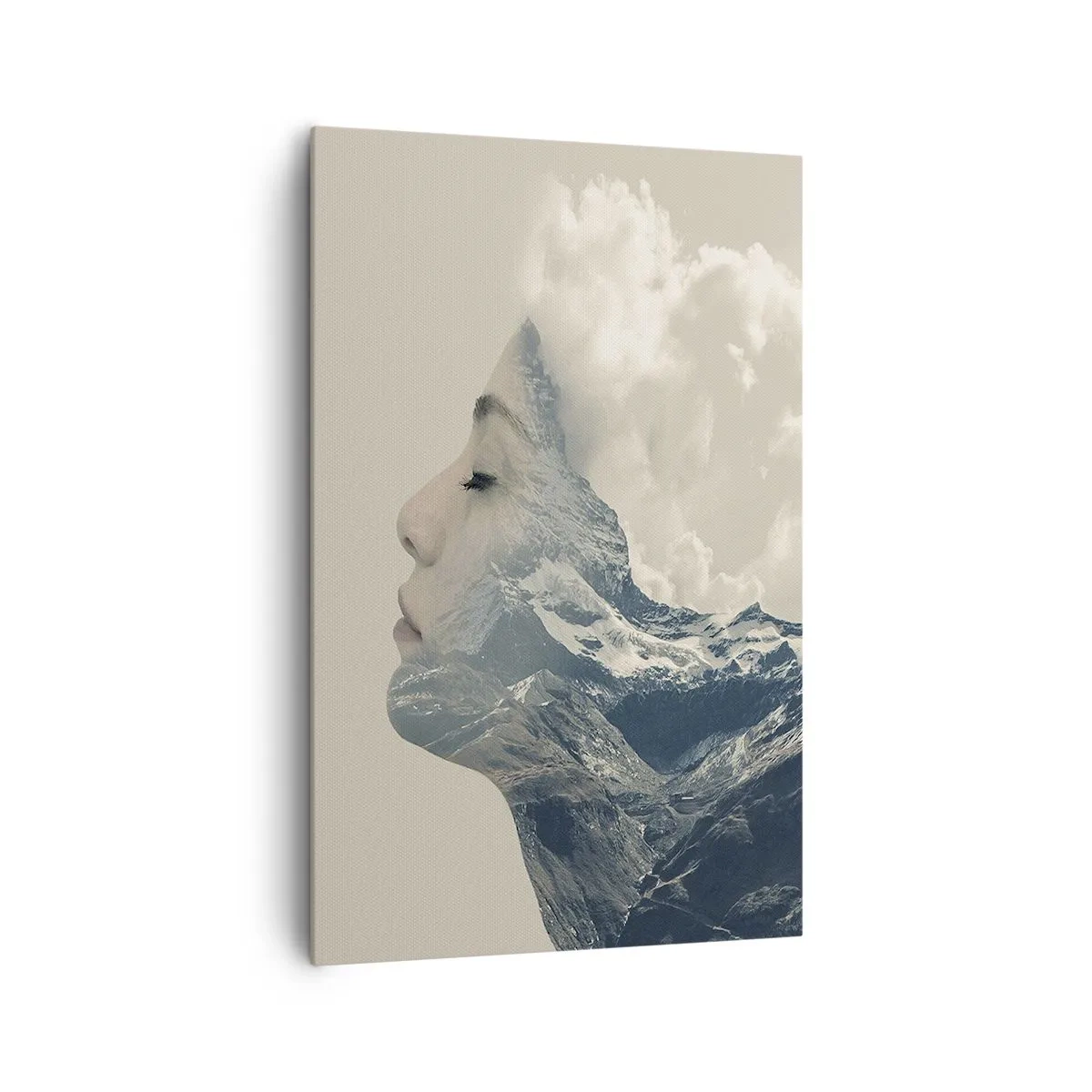 Bild auf Leinwand - Leinwandbild - Silhouette einer Frau mit einer Berglandschaft im Hintergrund - 80x120cm - Die Schönheit der Elemente der Natur - Moderne Wanddekoration für Wohnzimmer und Schlafzimmer ARTTOR