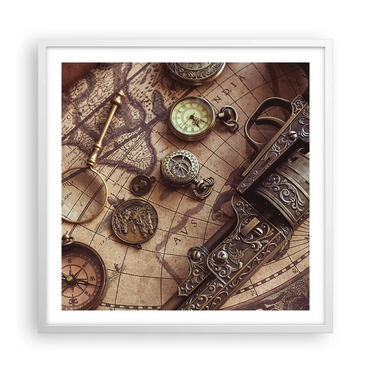 Poster in einem weißen Rahmen - Das Abenteuer ruft - 60x60 cm