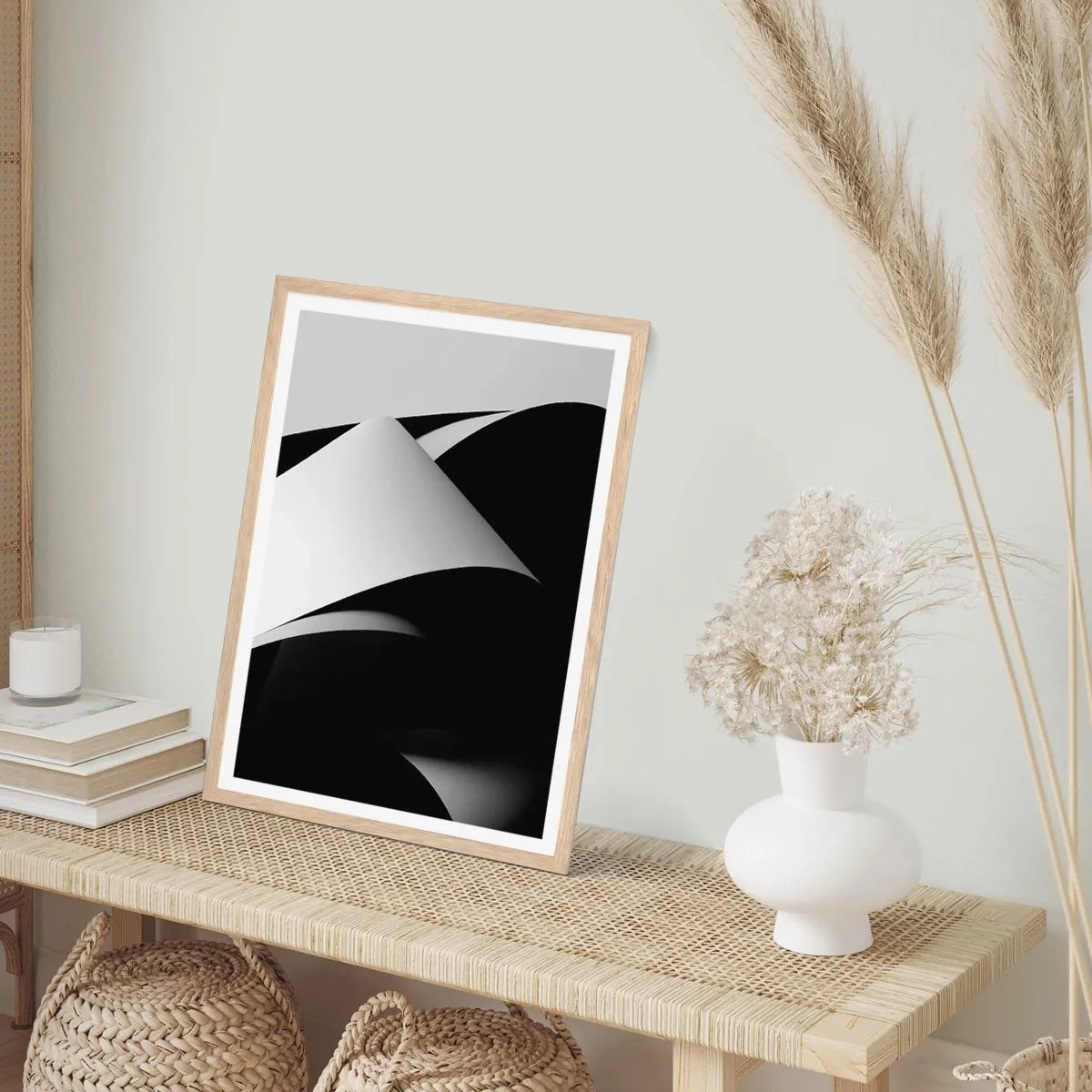 Poster in einem Rahmen aus heller Eiche - Lichtflächen aus der Schattentiefe - 61x91 cm