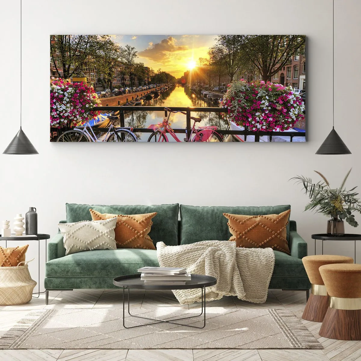 Bild auf Leinwand - Leinwandbild - Frühlingsmorgen in Amsterdam - 90x30 cm