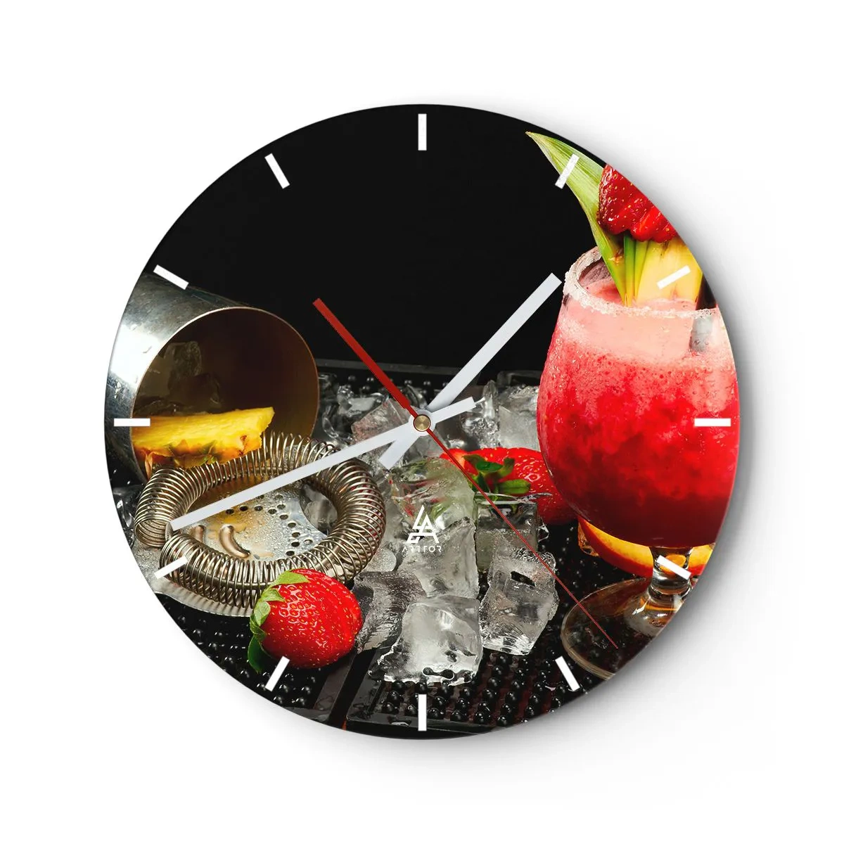 Wanduhr - Glasuhr - Erdbeercocktail mit Toppings und Crushed Ice - 30x30cm - Zaubern Sie einen Geschmack - Moderne Wanddekoration für Wohnzimmer, Küche und Schlafzimmer ARTTOR