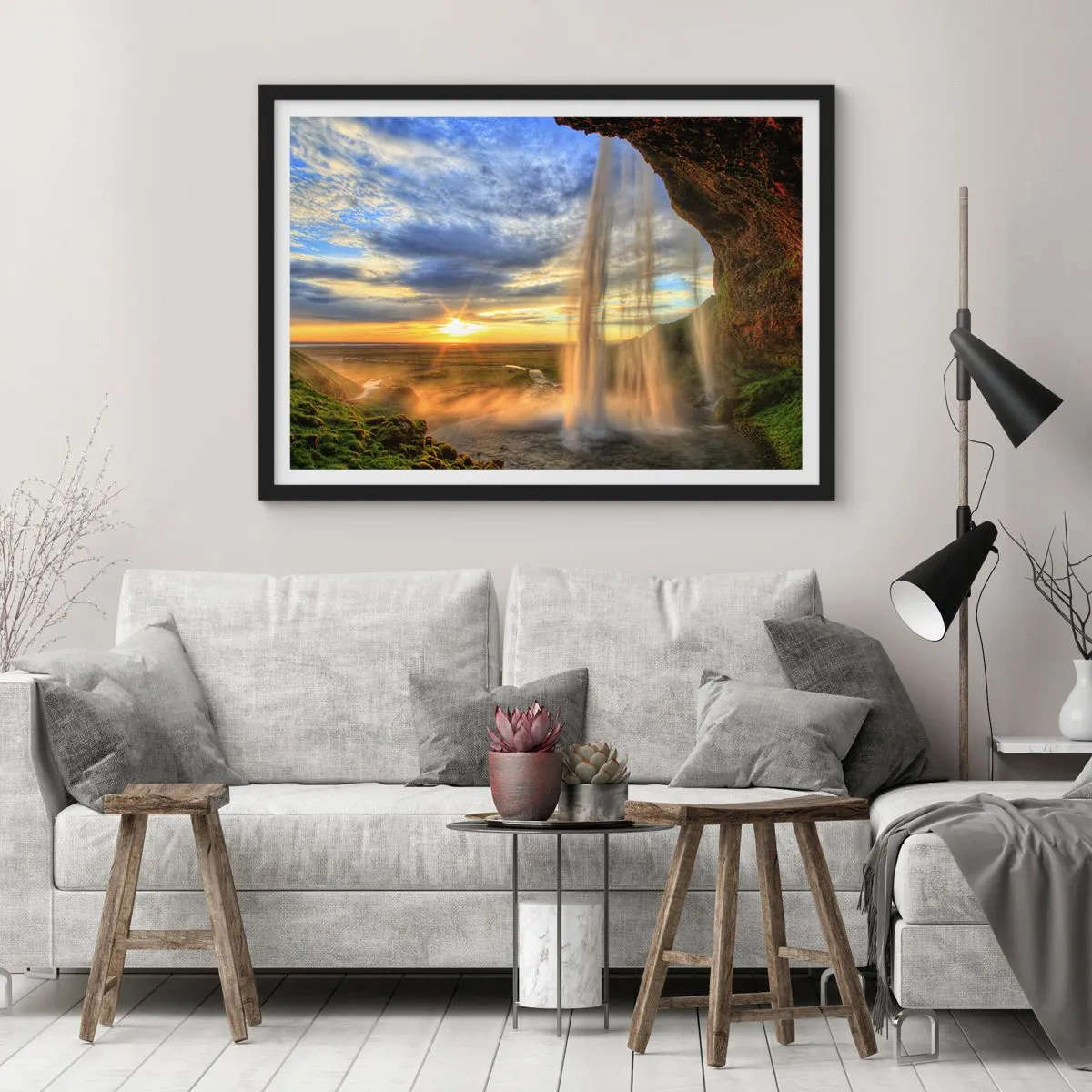 Poster in einem schwarzem Rahmen - Die Welt hinter einem Schleier aus Tropfen - 40x30 cm