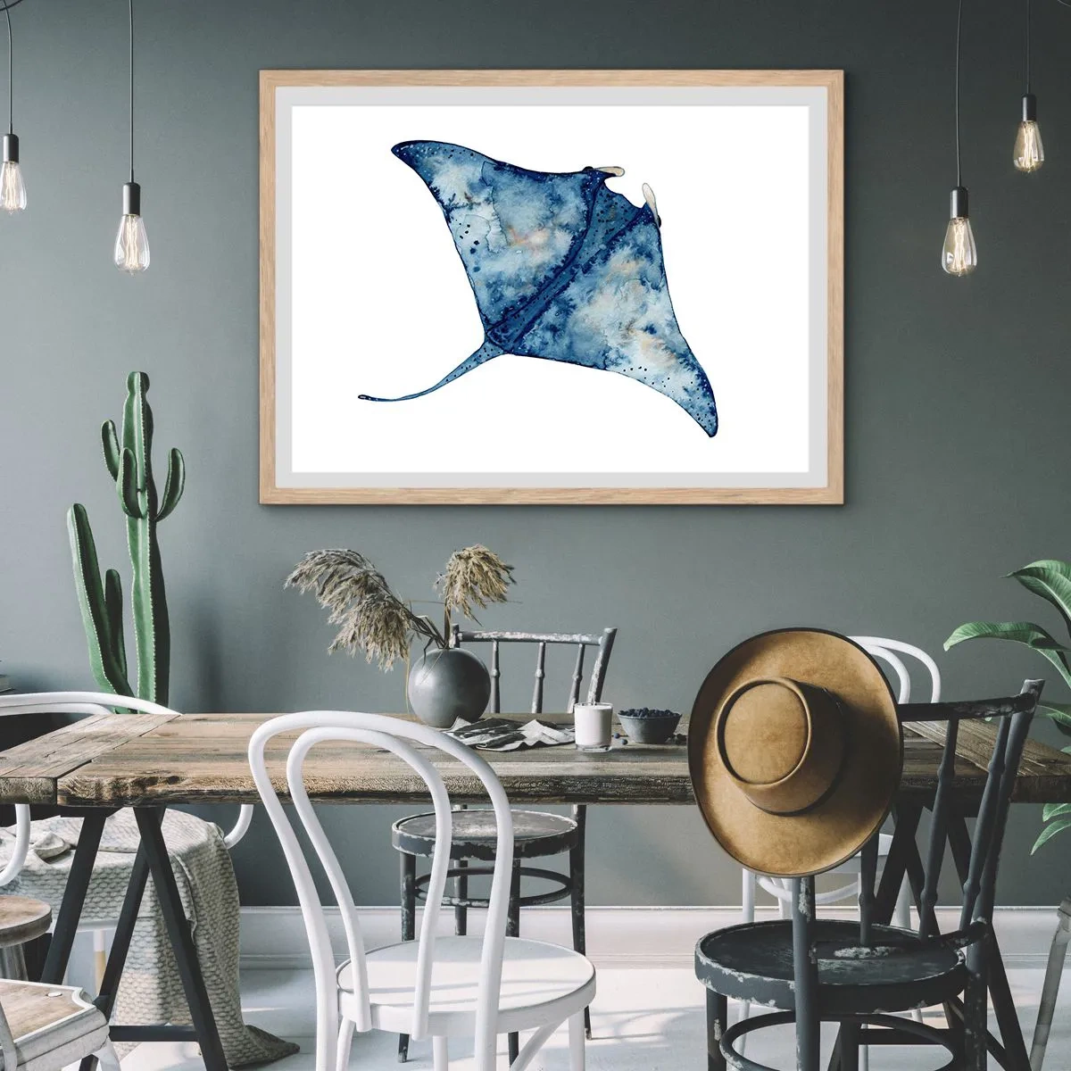 Poster in einem Rahmen aus heller Eiche - Leben im Blau - 91x61 cm