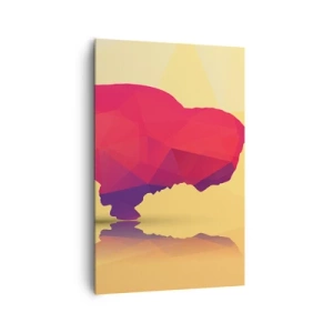 Bild auf Leinwand - Leinwandbild - Geometrische Silhouette eines Bisons in Rot- und Lilatönen - 80x120cm - Die Amaranth-Stärke des Bisons - Moderne Wanddekoration für Wohnzimmer und Schlafzimmer ARTTOR