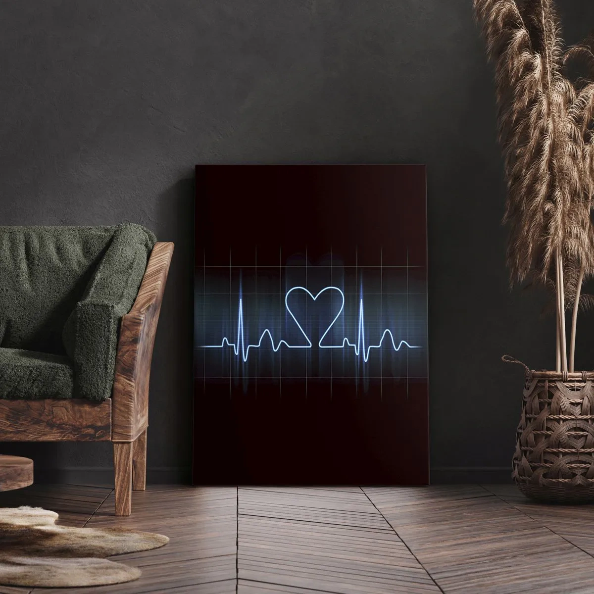 Bild auf Leinwand - Leinwandbild - Eine Lebenslinie mit einem Herz auf einem medizinischen Überwachungshintergrund in Blautönen. - 70x100cm - Im Rhythmus des Herzens - Moderne Wanddekoration für Wohnzimmer und Schlafzimmer ARTTOR