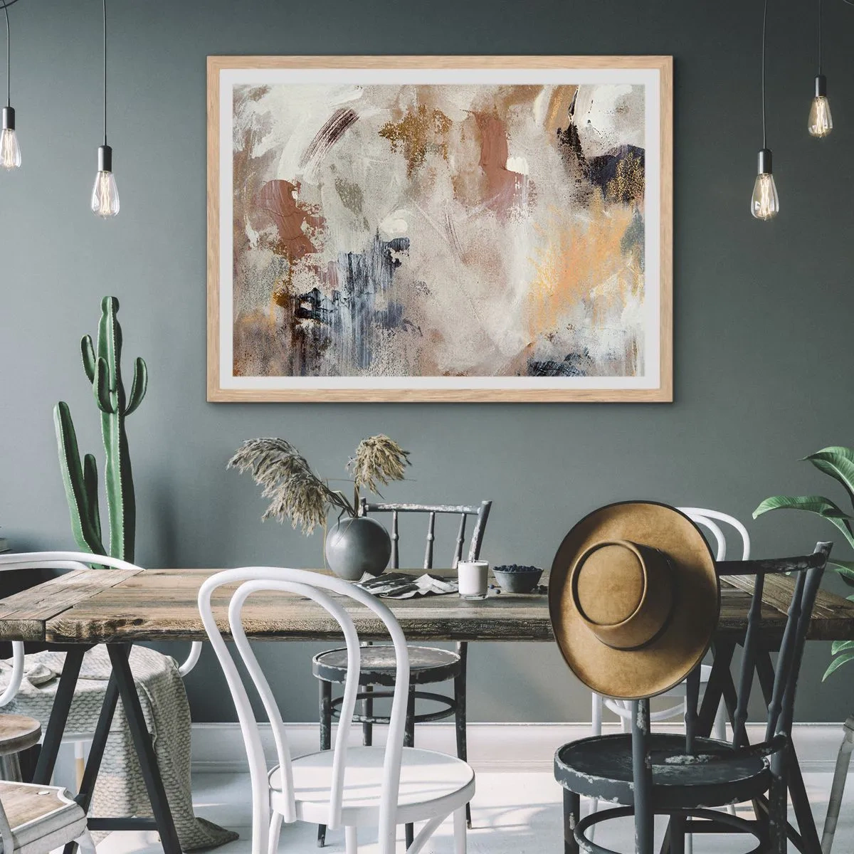 Poster in einem Rahmen aus heller Eiche - Neblige Abstraktion - 91x61 cm