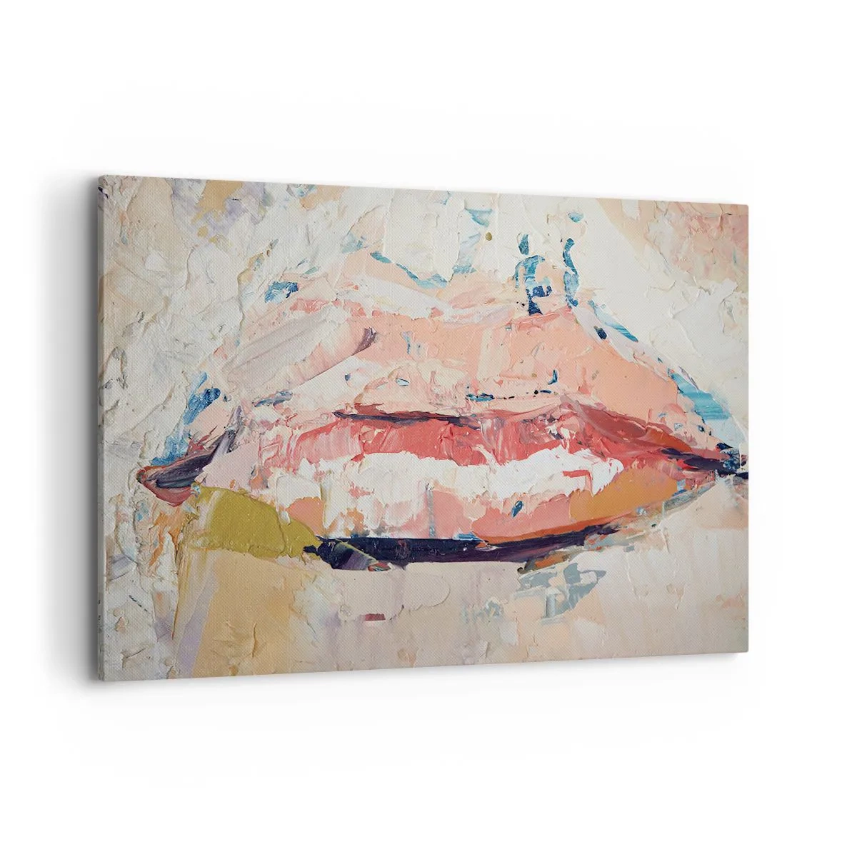 Bild auf Leinwand - Leinwandbild - Eine abstrakte Komposition, die die Lippen einer Frau in Pastellfarben darstellt. - 120x80cm - Es weckt die Sinne - Moderne Wanddekoration für Wohnzimmer und Schlafzimmer ARTTOR