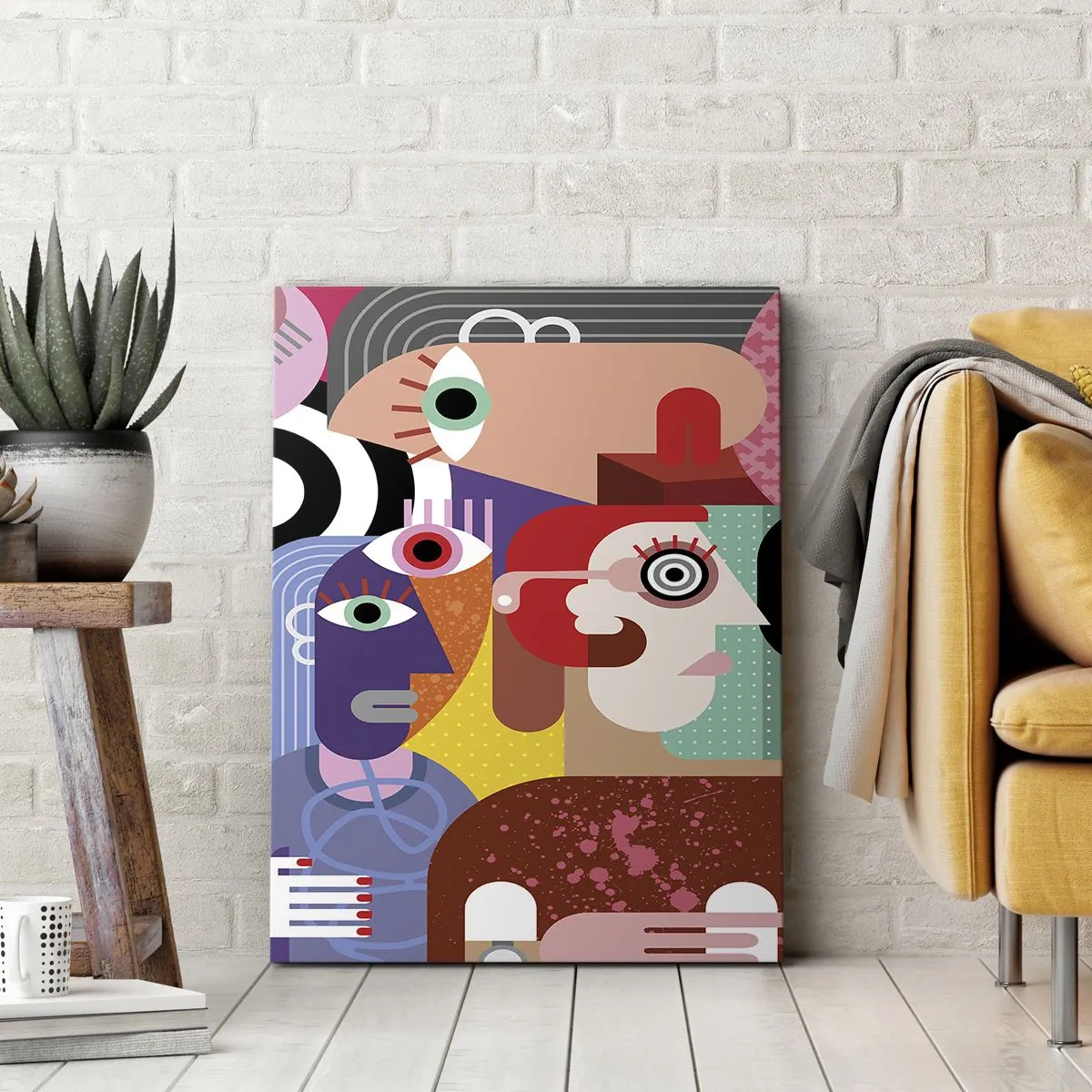 Bild auf Leinwand - Leinwandbild - Bunte Abstraktion mit geometrischen Flächen - 50x70cm - Wir sind von Herrn Picasso - Moderne Wanddekoration für Wohnzimmer und Schlafzimmer ARTTOR