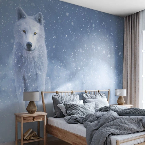 Selbstklebende Fototapete Deluxe Sticker - In Winterstimmung - weißer Wolf, Tiere, Winter - 300x210 cm