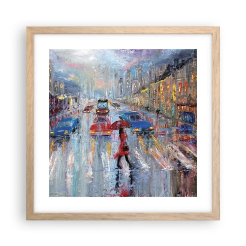Poster in einem Rahmen aus heller Eiche - Regnerischer Nachmittag in der Stadt - 40x40 cm