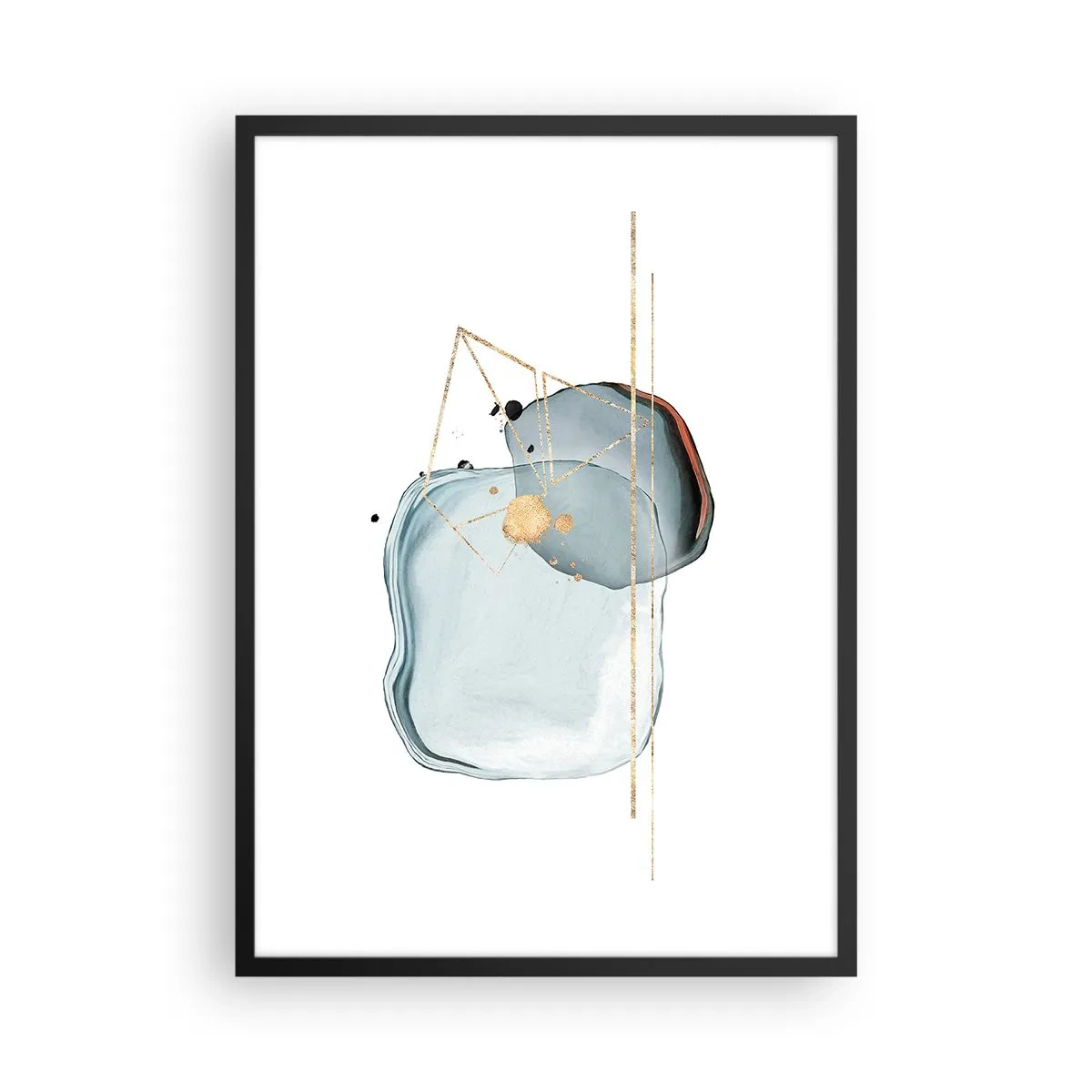 Poster in einem schwarzem Rahmen - Abstrakte Aquarellkomposition mit geometrischem Goldmuster - 50x70cm - Eine Studie über Tropfen - Moderne Wanddekoration für Wohnzimmer und Schlafzimmer ARTTOR