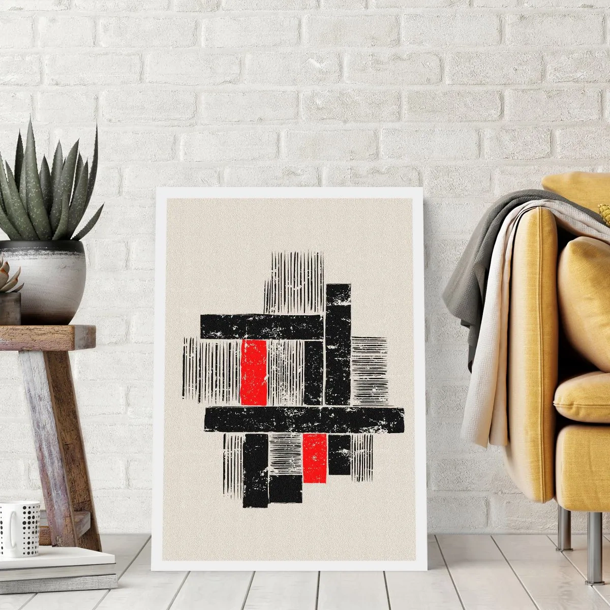 Poster - Geometrische Abstraktion in Schwarz, Rot und Beige - 50x70cm - Rot und Schwarz - Moderne Wanddekoration für Wohnzimmer und Schlafzimmer ARTTOR