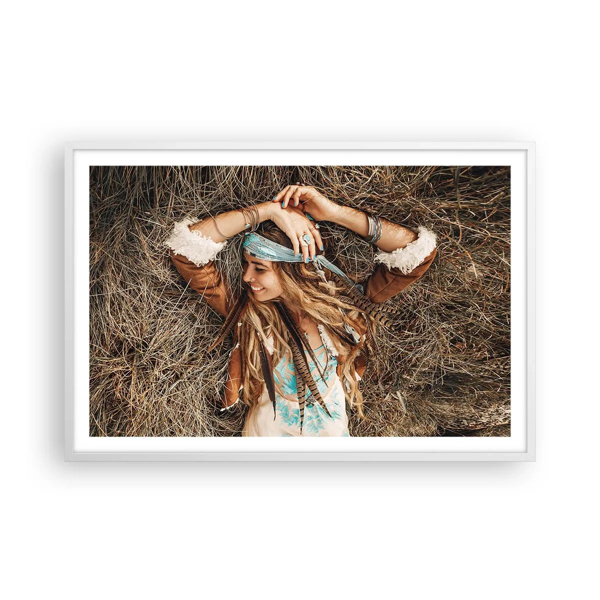 Poster in einem weißen Rahmen - Auf dem Weg in den Sommer der Liebe - 91x61 cm