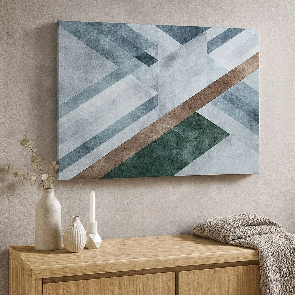 Bild auf Leinwand - Leinwandbild - Geometrische Formen in kühlen Blau- und Brauntönen - 70x50cm - Anspruchsvolle Eleganz der Geometrie - Moderne Wanddekoration für Wohnzimmer und Schlafzimmer ARTTOR