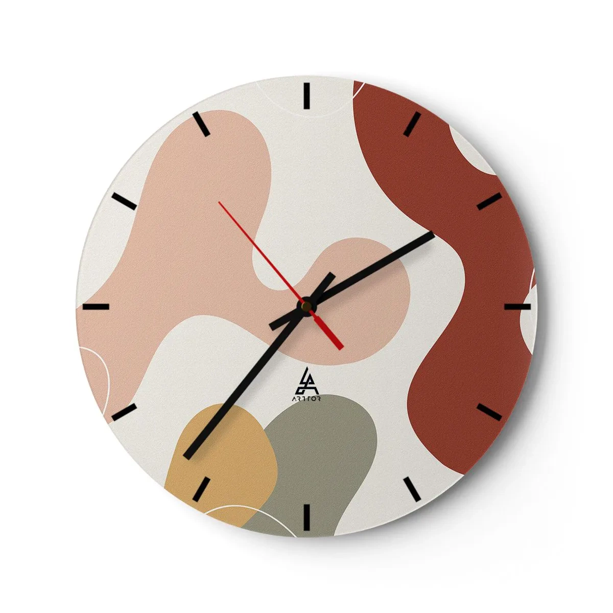 Wanduhr - Glasuhr - Eine abstrakte Komposition aus organischen Formen und Farben. - 30x30cm - Kringel oder Schnörkel? - Moderne Wanddekoration für Wohnzimmer, Küche und Schlafzimmer ARTTOR