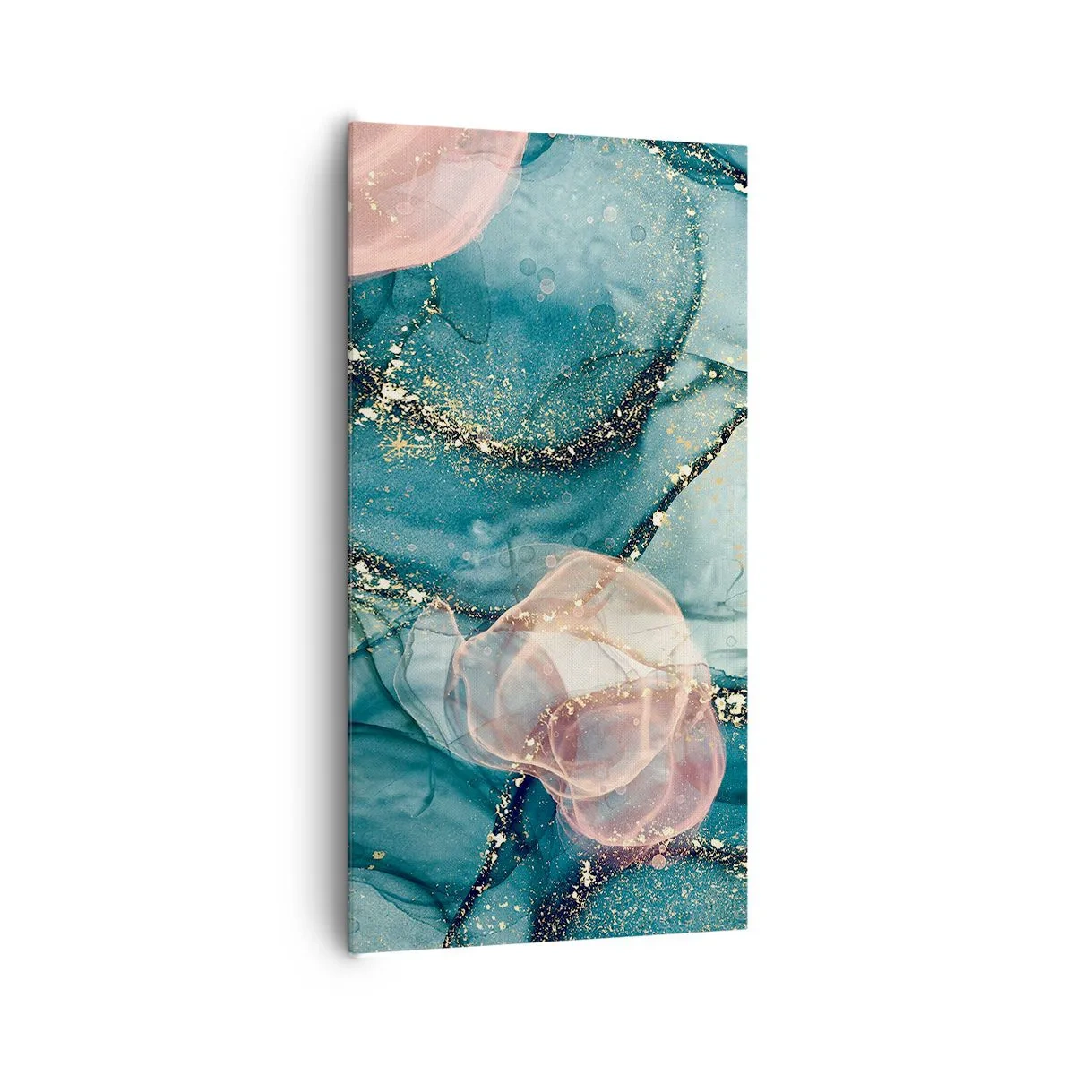 Bild auf Leinwand - Leinwandbild - Seidenblau, Tüllrosa - 65x120 cm