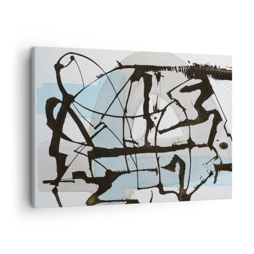 Bild auf Leinwand - Leinwandbild - Abstrakte Linien und Formen in Blau und Schwarz - 70x50cm - Trotzdem blau - Moderne Wanddekoration für Wohnzimmer und Schlafzimmer ARTTOR