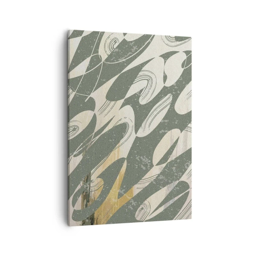 Bild auf Leinwand - Leinwandbild - Dynamische Formen in Grün- und Goldtönen - 50x70cm - Rhythmische Abstraktion - Moderne Wanddekoration für Wohnzimmer und Schlafzimmer ARTTOR