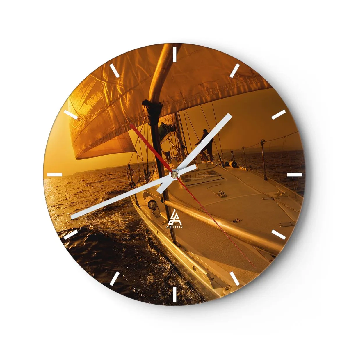Wanduhr - Glasuhr - Ein goldener Abend nach einem bunten Tag - 40x40 cm