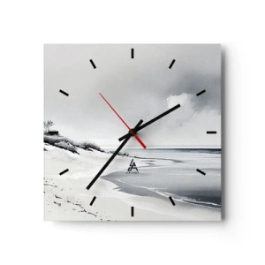 Wanduhr - Glasuhr - Ein Strand in gedämpften Grau- und Blautönen - 30x30cm - Für immer zusammen - Moderne Wanddekoration für Wohnzimmer und Schlafzimmer ARTTOR