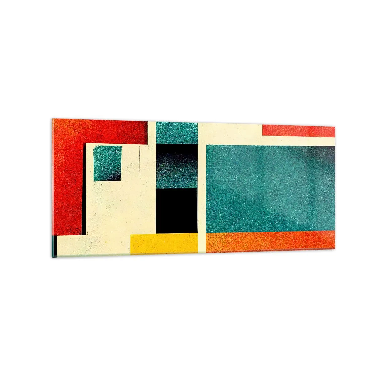 Glasbild - Bild auf glas - Geometrische Abstraktion mit farbigen Rechtecken und Quadraten - 120x50cm - Geometrische Abstraktion – gute Energie - Moderne Wanddekoration für Wohnzimmer und Schlafzimmer ARTTOR