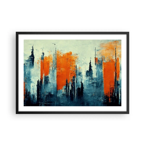 Poster in einem schwarzem Rahmen - Abstrakte Stadtlandschaft in Orange- und Blautönen - 70x50cm - Moderne Landschaft - Moderne Wanddekoration für Wohnzimmer und Schlafzimmer ARTTOR