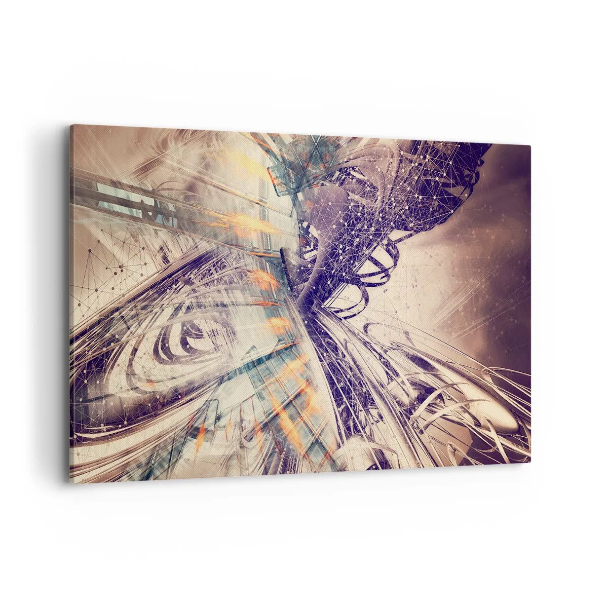 Bild auf Leinwand - Leinwandbild - Dynamische Abstraktion in Beige- und Lilatönen - 120x80cm - In großer Eile - Moderne Wanddekoration für Wohnzimmer und Schlafzimmer ARTTOR