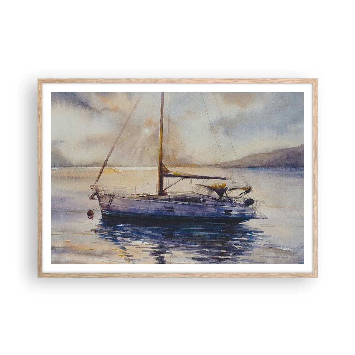 Poster in einem Rahmen aus heller Eiche - Abend in der Bucht - 100x70 cm