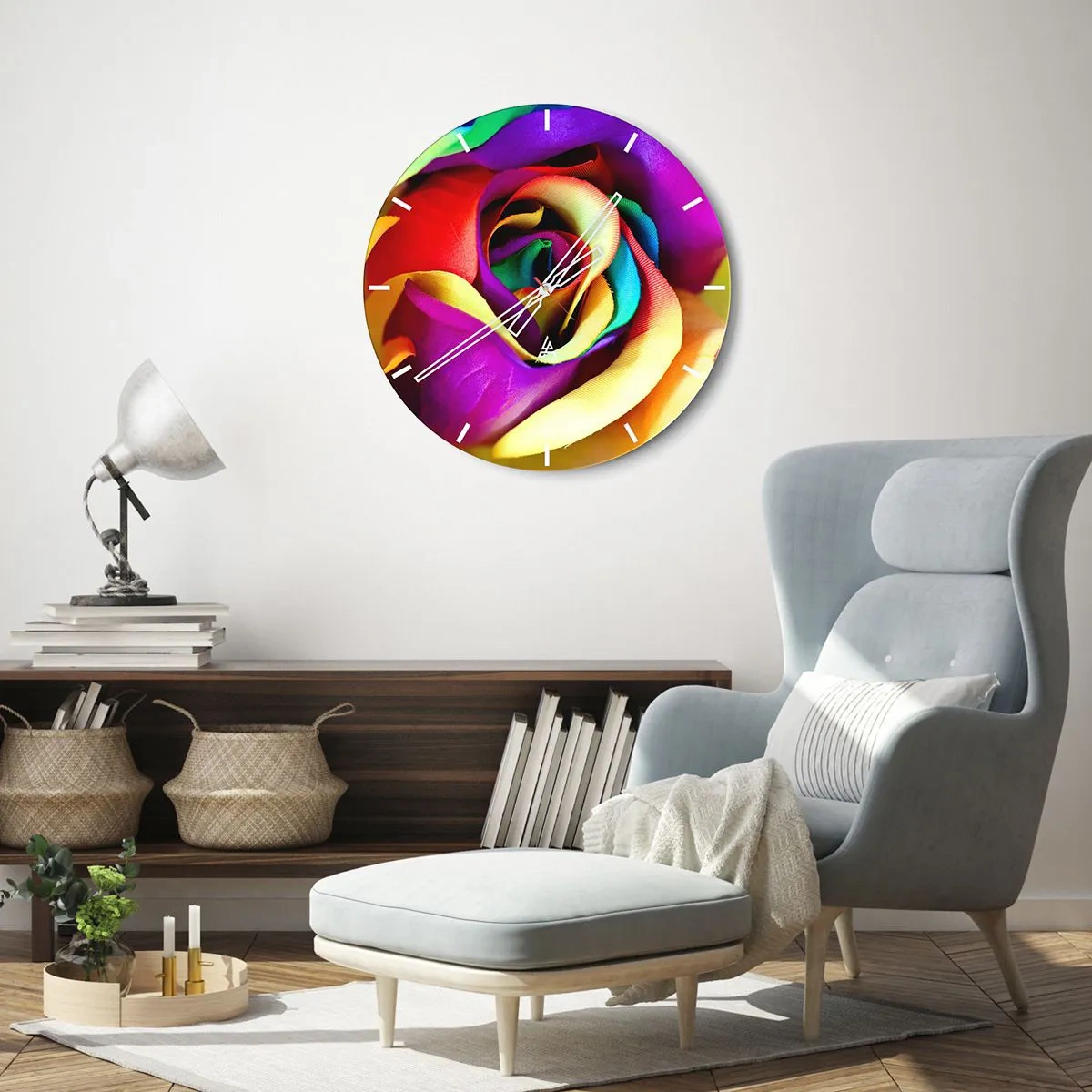 Wanduhr - Glasuhr - Eine Nahaufnahme einer Regenbogenrose mit intensiven Farben - 30x30cm - Es ist unmöglich - Moderne Wanddekoration für Wohnzimmer, Küche und Schlafzimmer ARTTOR