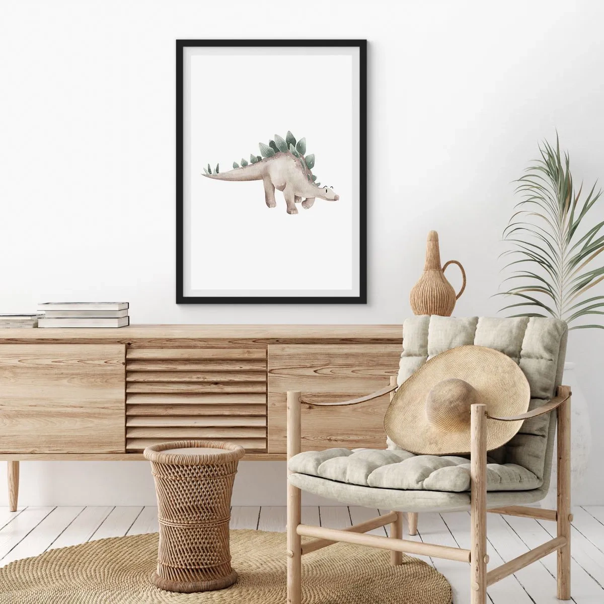 Poster in einem schwarzem Rahmen - Aquarell-Dinosaurier im minimalistischen Stil - 50x70cm - Euer Freund - Moderne Wanddekoration für Wohnzimmer und Schlafzimmer ARTTOR