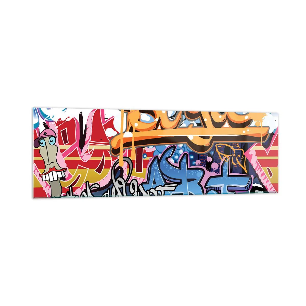 Glasbild - Bild auf glas - Bunte Graffiti mit dynamischen Aufschriften und Illustrationen - 160x50cm - Wandbilder, Wandbilder, Wandbilder ... - Moderne Wanddekoration für Wohnzimmer und Schlafzimmer ARTTOR