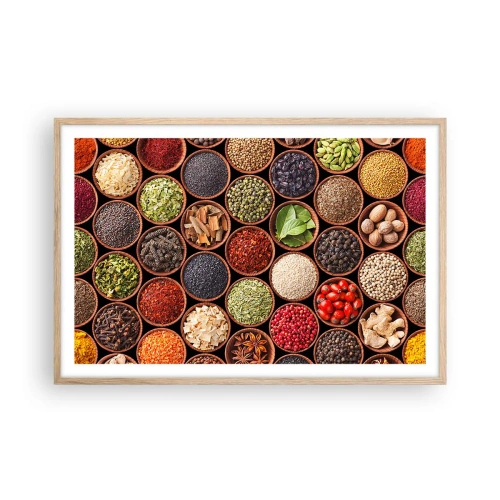 Poster in einem Rahmen aus heller Eiche - Alle Aromen der Welt - 91x61 cm