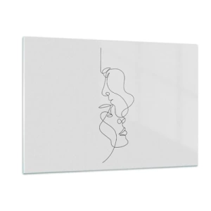 Glasbild - Bild auf glas - Eine zarte Zeichnung zweier Gesichter in einer Kontur - 120x80cm - Die Hitze bitterer Begierden - Moderne Wanddekoration für Wohnzimmer und Schlafzimmer ARTTOR