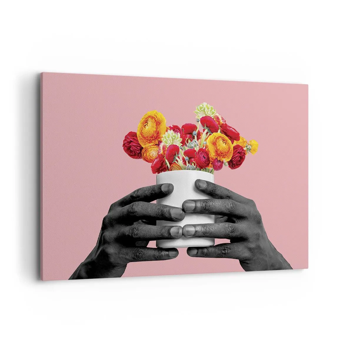 Bild auf Leinwand - Leinwandbild - Hände halten einen Strauß bunter Blumen - 100x70cm - Die Apotheose des Lebens - Moderne Wanddekoration für Wohnzimmer und Schlafzimmer ARTTOR