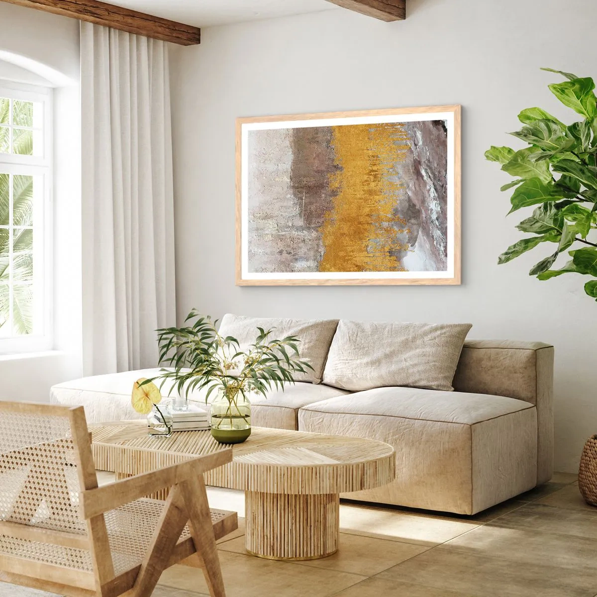 Poster in einem Rahmen aus heller Eiche - Goldene Explosion - 40x30 cm