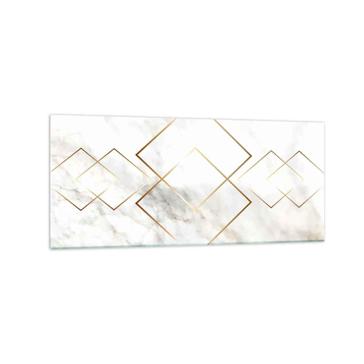 Glasbild - Bild auf glas - Minimalistische goldene Rauten auf Marmorhintergrund - 120x50cm - Ein Blick in die Unendlichkeit - Moderne Wanddekoration für Wohnzimmer und Schlafzimmer ARTTOR